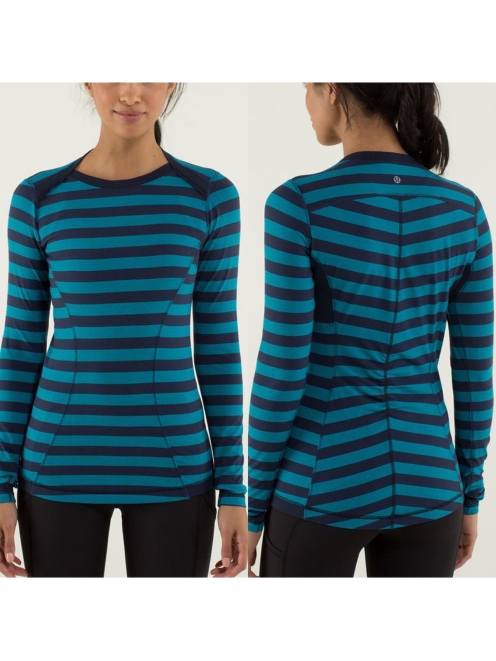 Lululemon Base Runner Long Sleeve Micro Macro Stripe Surge Inkwell Thumbholes